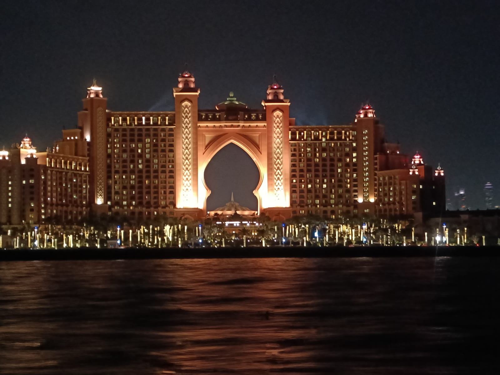 A yacht view of Dubai's beautiful Atlantis Hotel